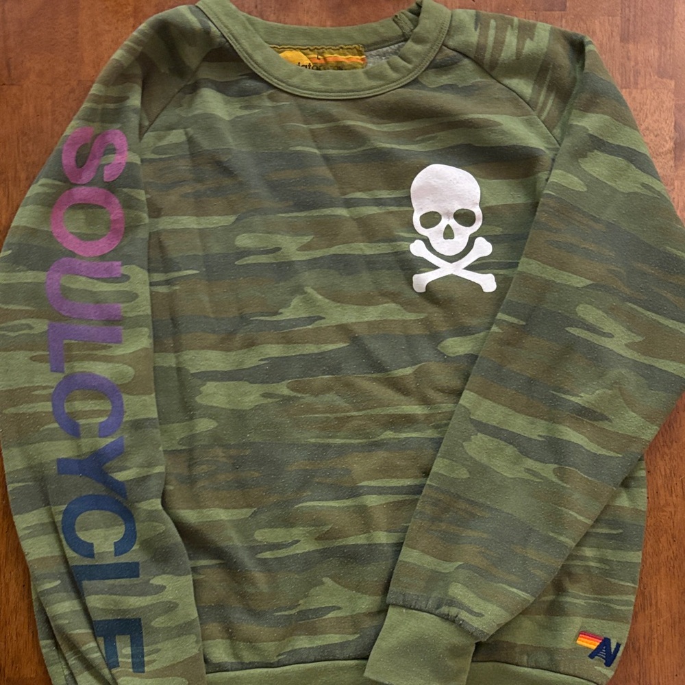 Aviator Nation Soul Cycle Green Camouflage Crewneck Sweatshirt